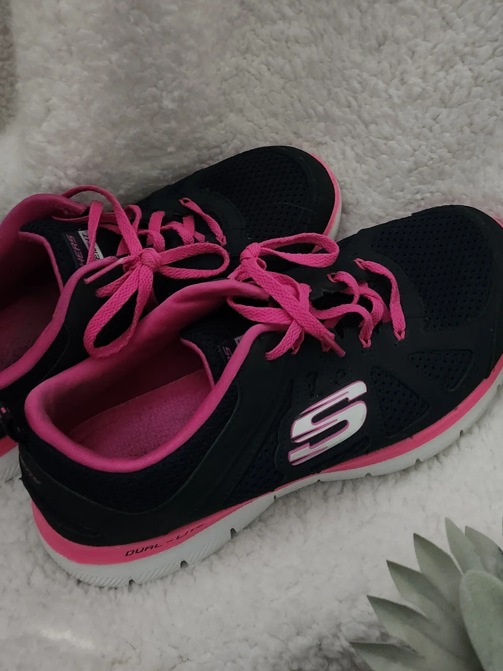 Skechers Women's Athletic Lace-Up Sneakers in Black and Hot Pink